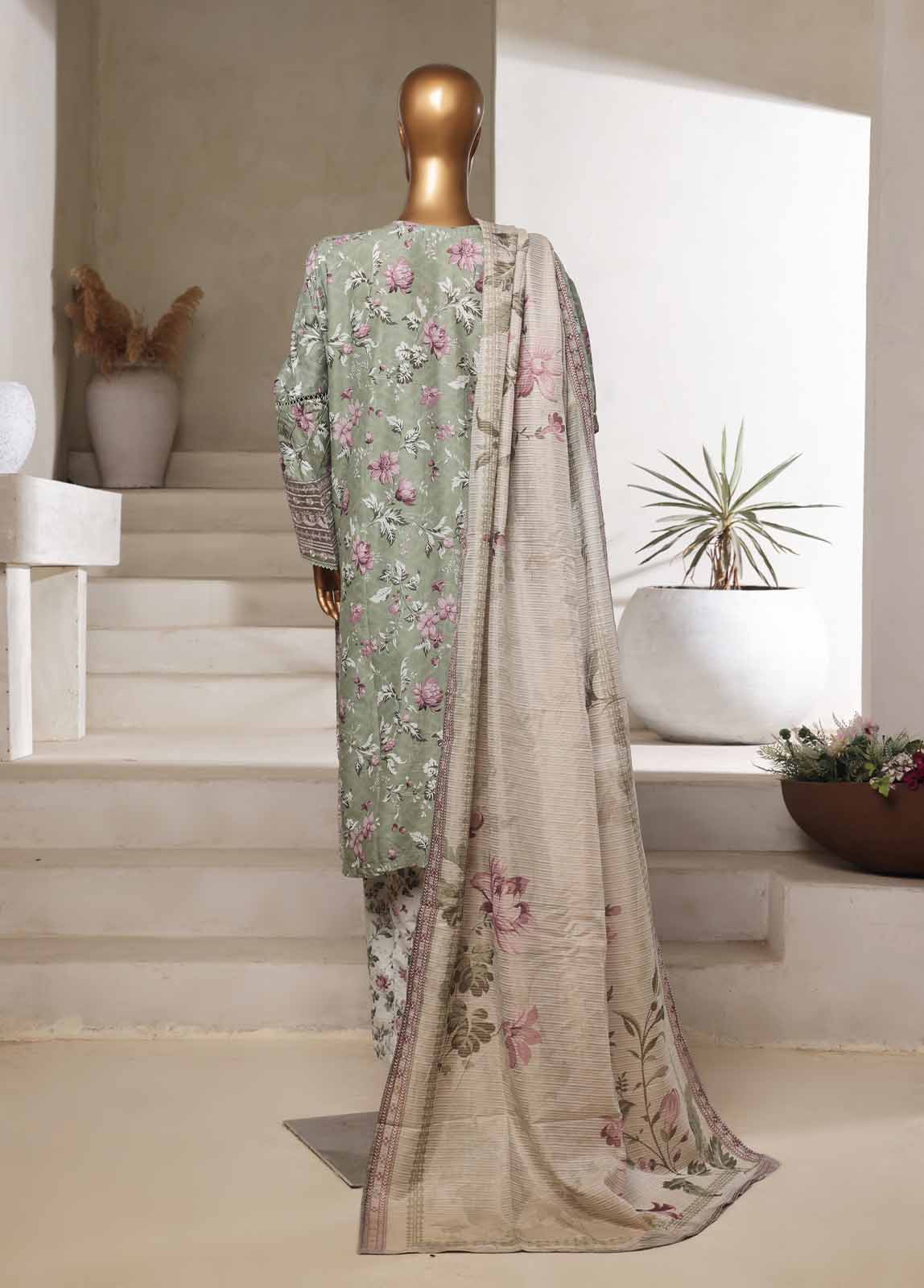 Bin Saeed Fabric - SM-0140-EMBC-3 Piece Chikankari Stitched Suit