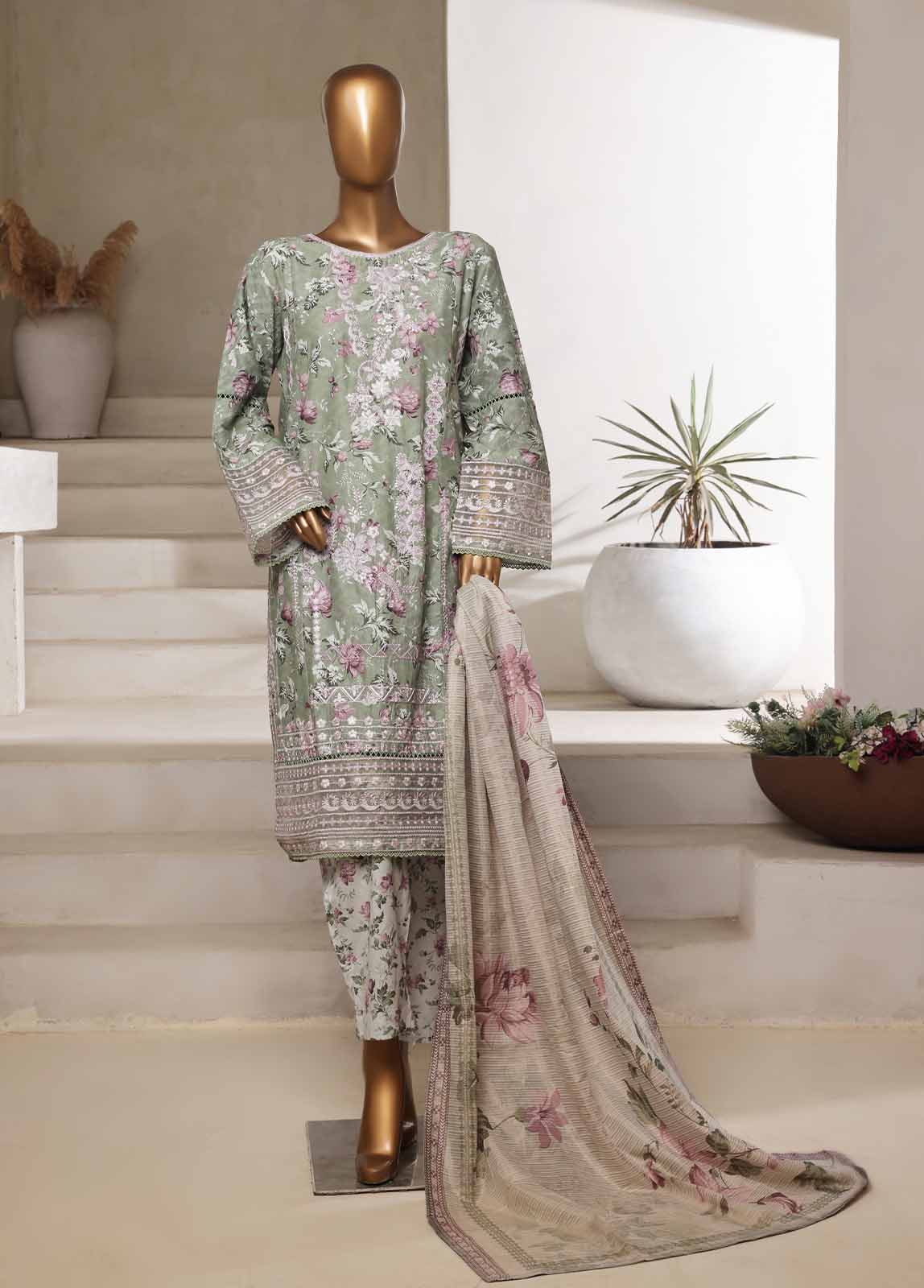 Bin Saeed Fabric - SM-0140-EMBC-3 Piece Chikankari Stitched Suit