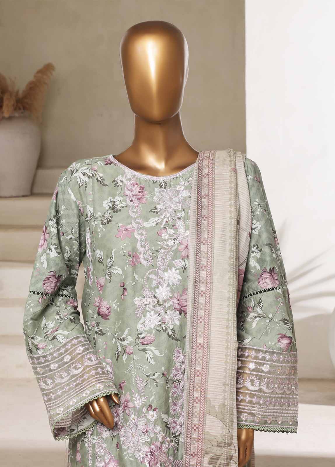 Bin Saeed Fabric - SM-0140-EMBC-3 Piece Chikankari Stitched Suit