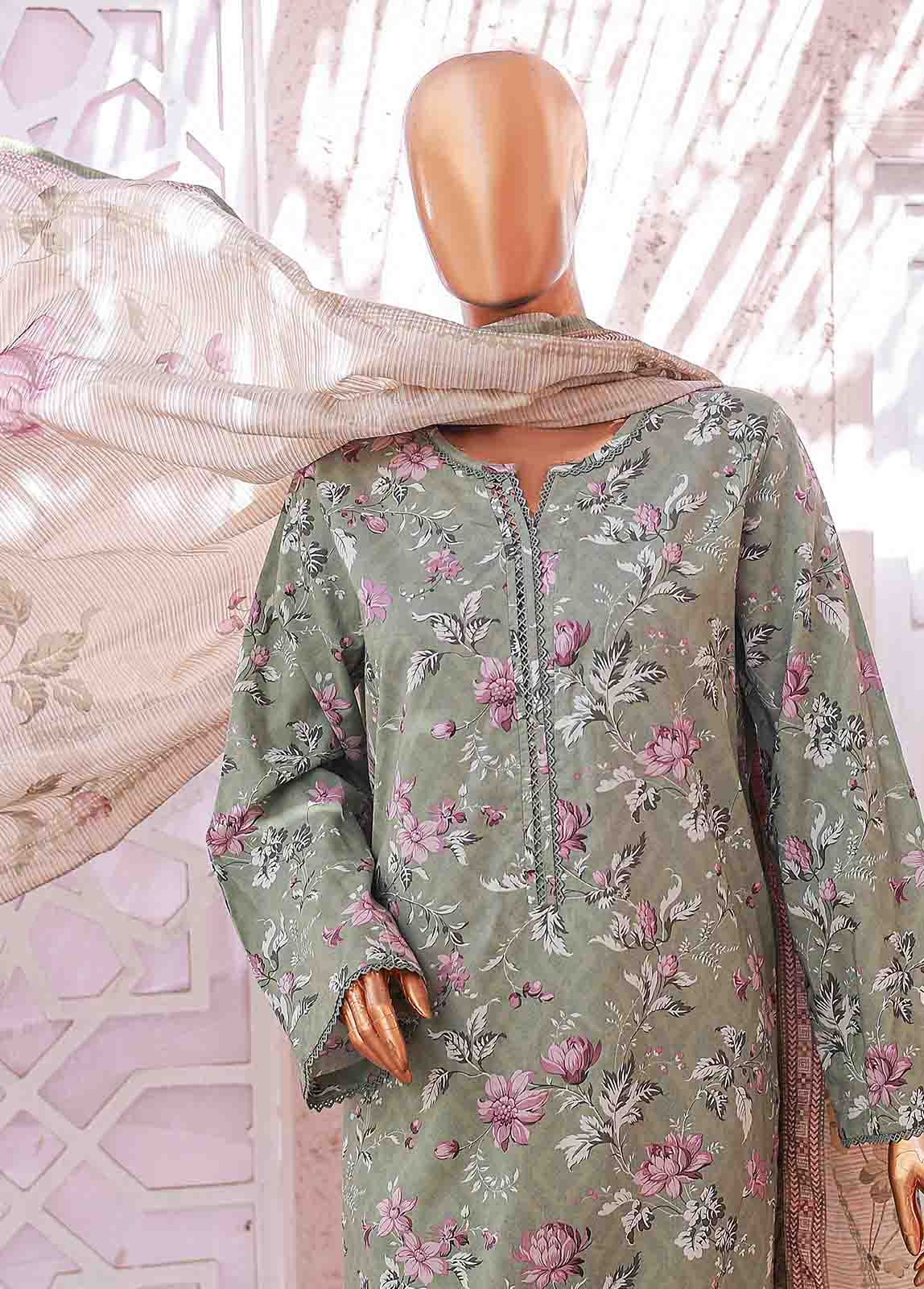 Bin Saeed Fabric - SM-0140 R- 3 Piece Printed Stitched Suit