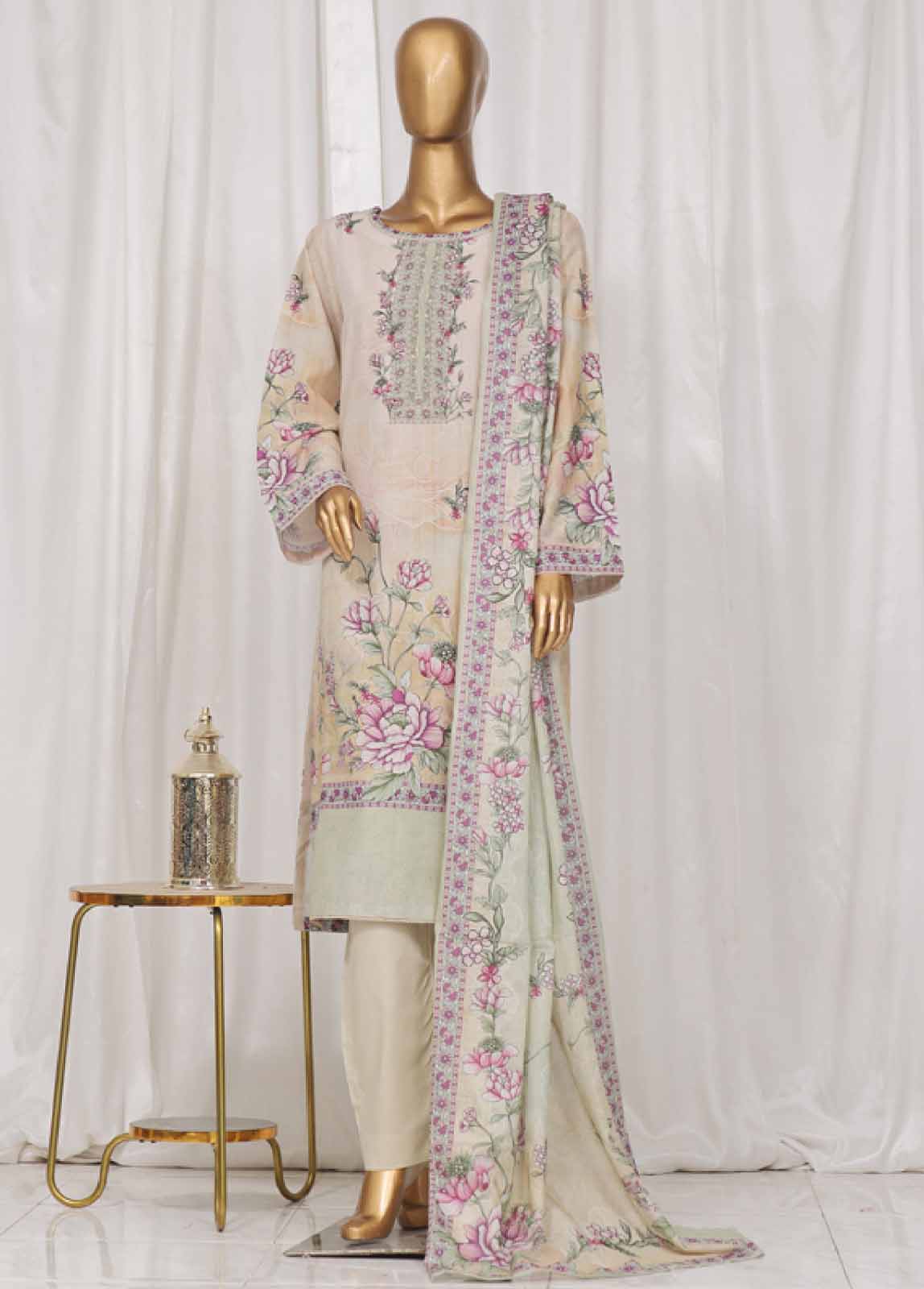 Bin Saeed Fabric - SM-024- 3 Piece Printed Stitched Suit