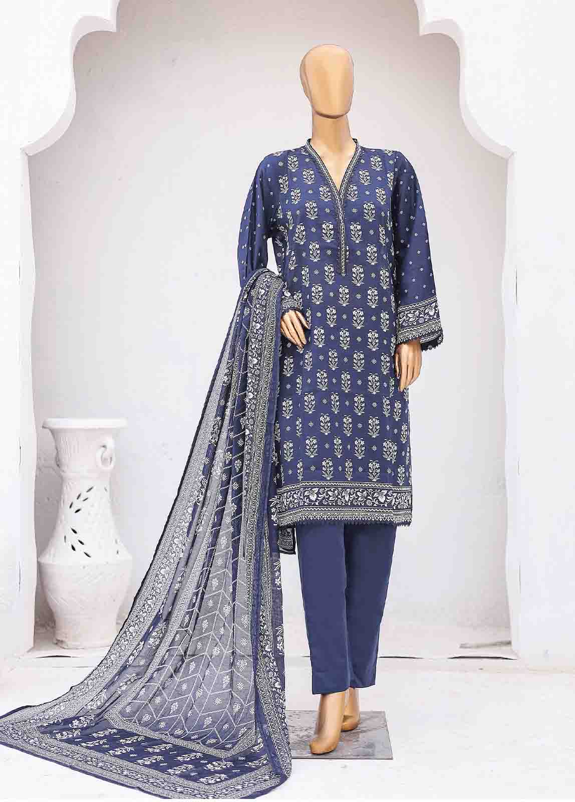 Bin Saeed Fabric - SM-025 B-PR- 3 Piece Printed Stitched Suit