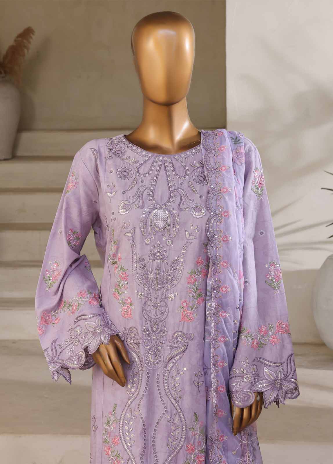 Bin Saeed Fabric - SM-027-A-DEMB-3 Piece Luxury Self Embroidered Stitched Suit