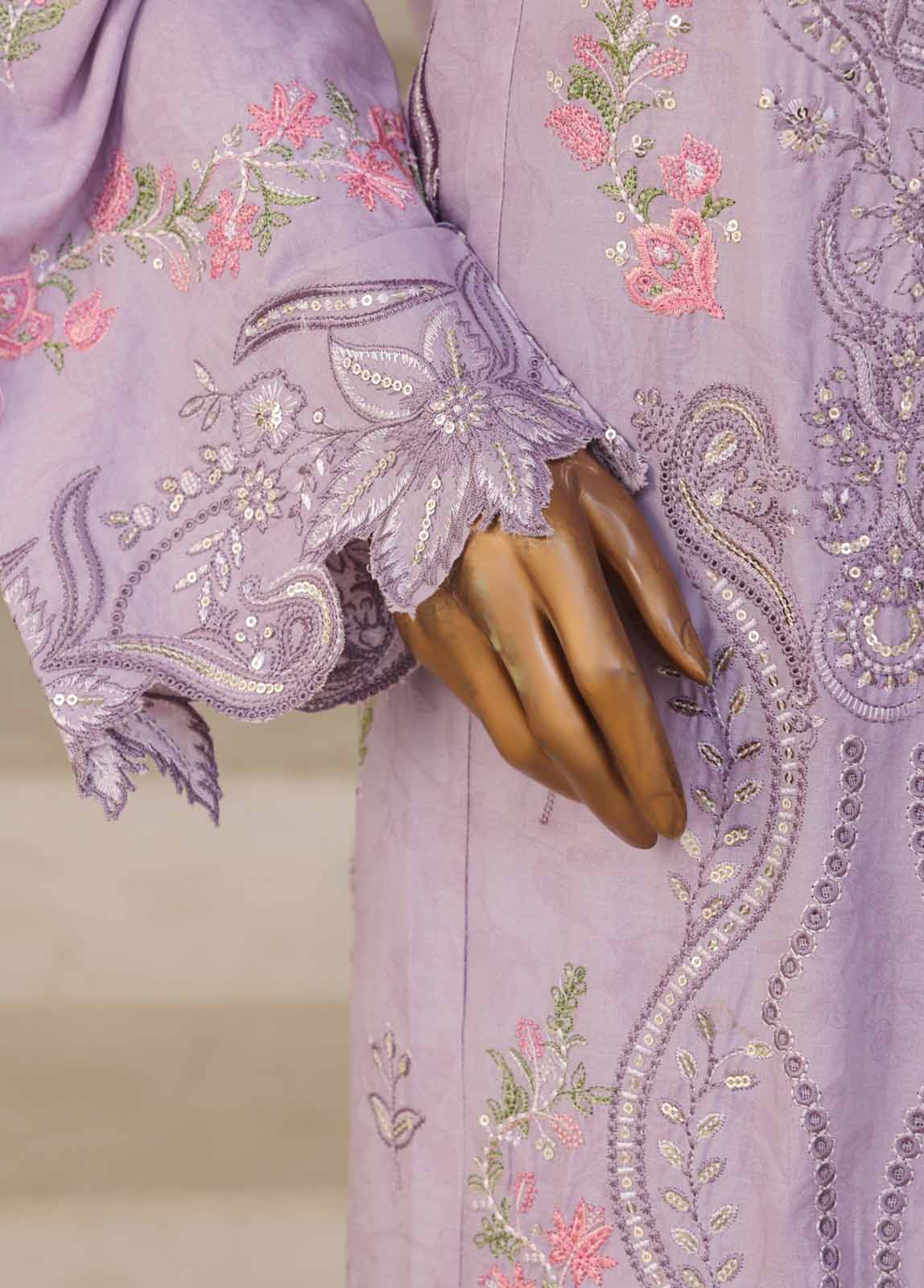 Bin Saeed Fabric - SM-027-A-DEMB-3 Piece Luxury Self Embroidered Stitched Suit