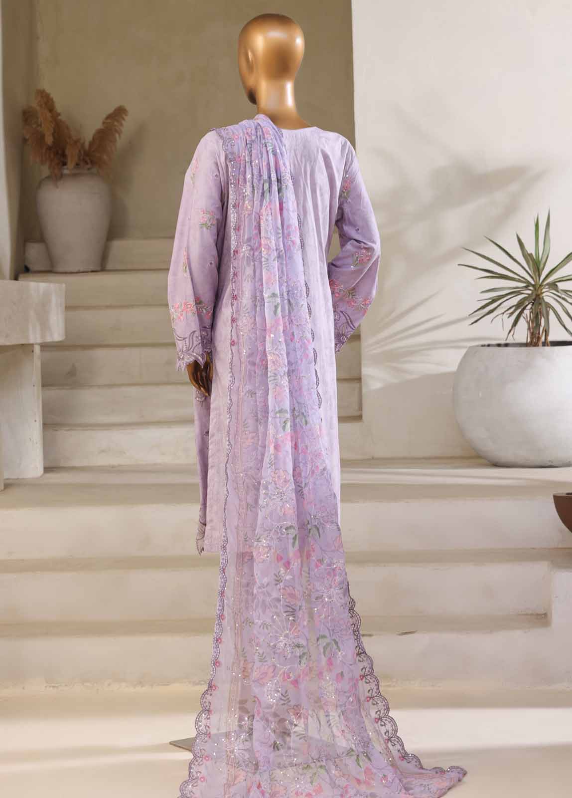 SM-027-A-DEMB-3 Piece Luxury Self Embroidered Stitched Suit