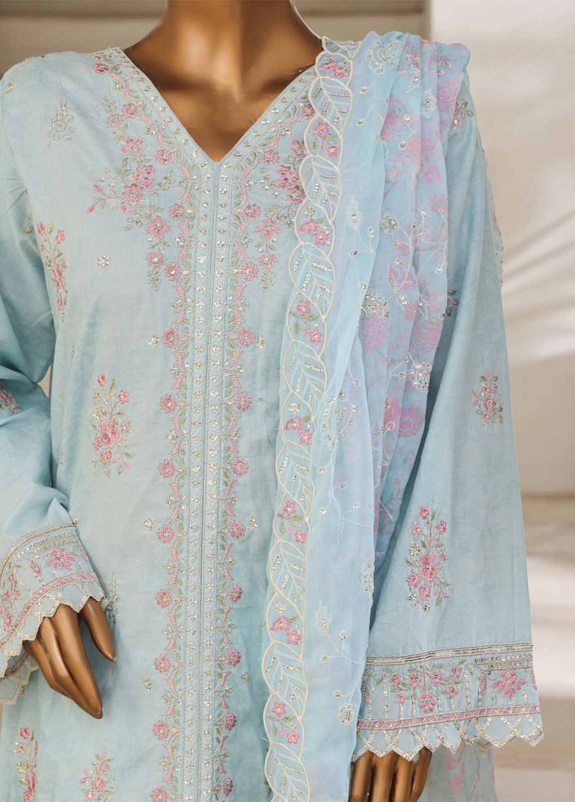 Bin Saeed Fabric - SM-028-O-DEMB-3 Piece Luxury Self Embroidered Stitched Suit