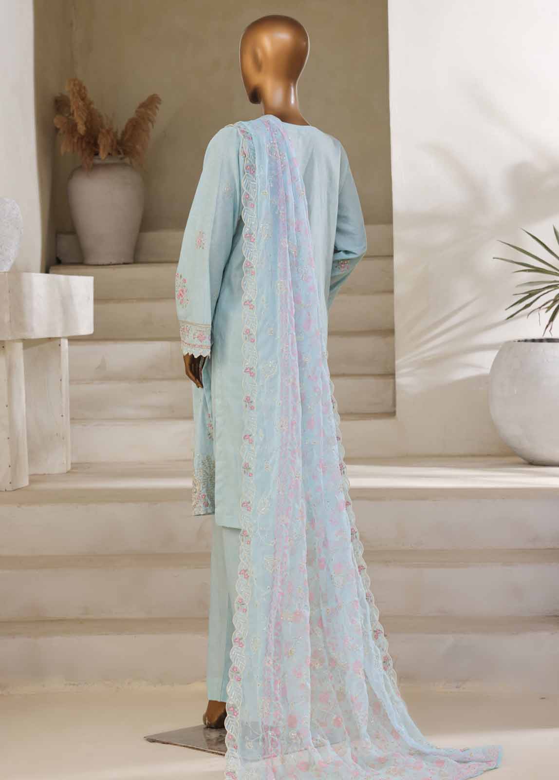 Bin Saeed Fabric - SM-028-O-DEMB-3 Piece Luxury Self Embroidered Stitched Suit