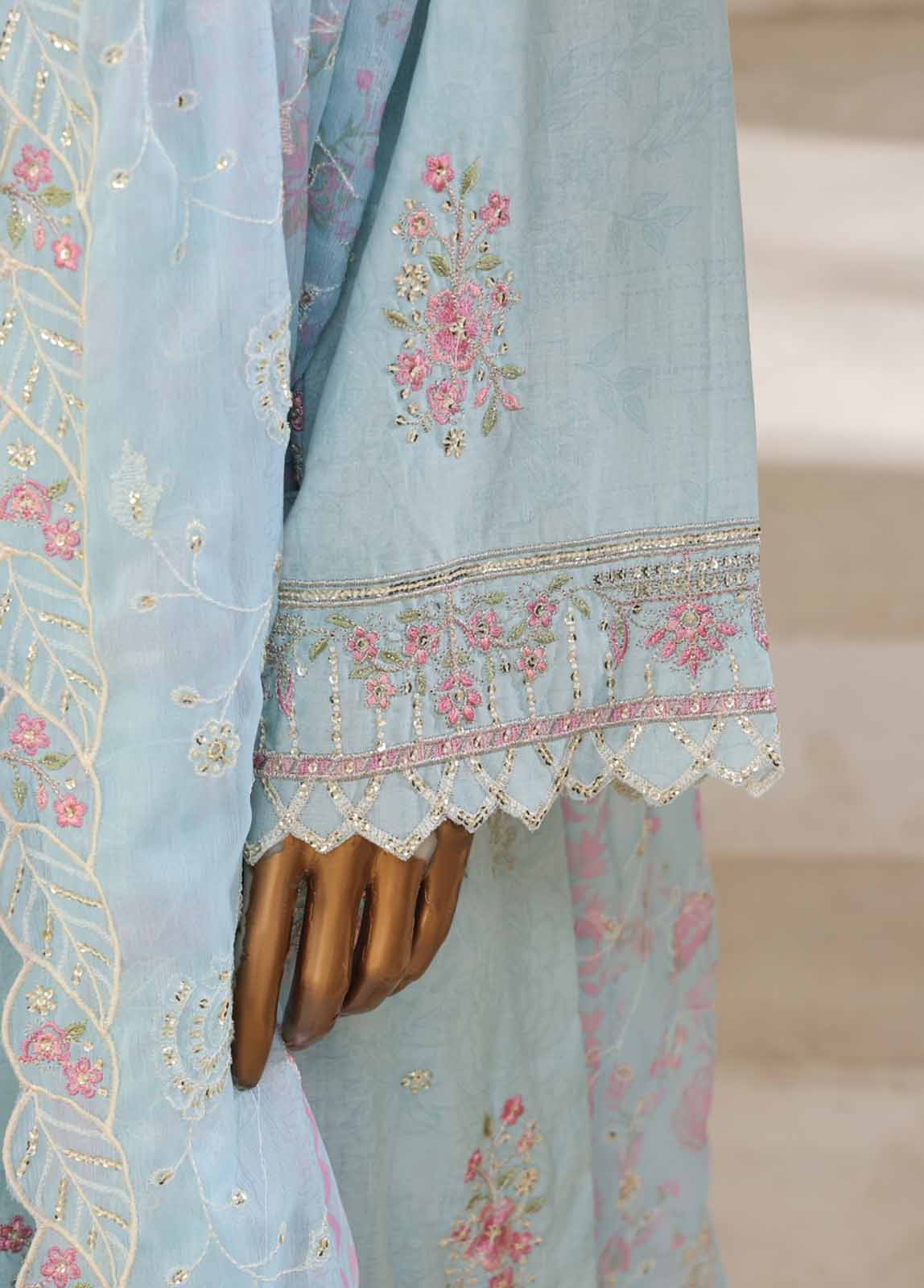 Bin Saeed Fabric - SM-028-O-DEMB-3 Piece Luxury Self Embroidered Stitched Suit