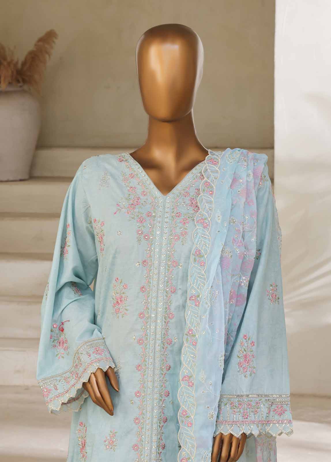 Bin Saeed Fabric - SM-028-O-DEMB-3 Piece Luxury Self Embroidered Stitched Suit