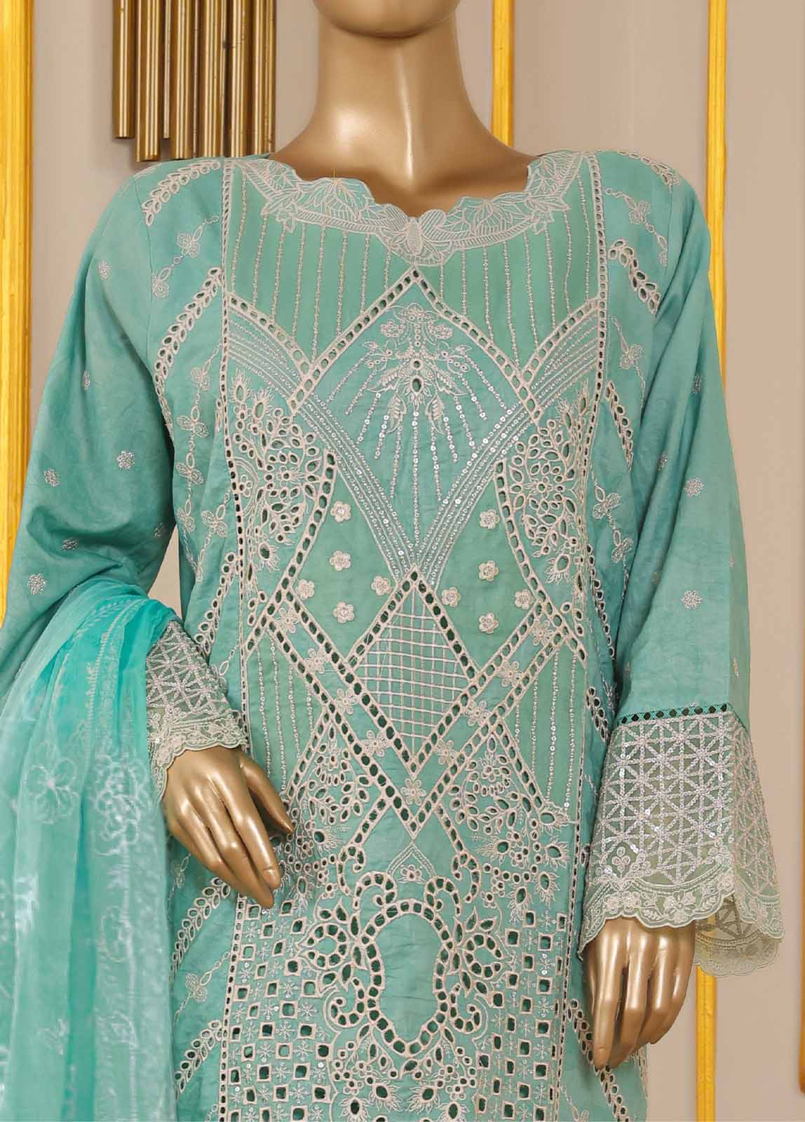 Bin Saeed Fabric - SM-030 DEMB R-52- 3 Piece Self Embroidered Stitched Suit