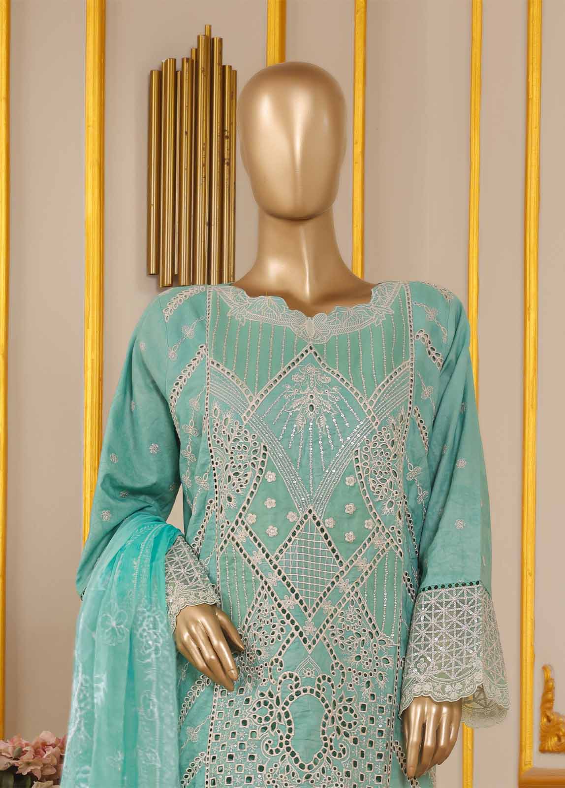 Bin Saeed Fabric - SM-030 DEMB R-52- 3 Piece Self Embroidered Stitched Suit