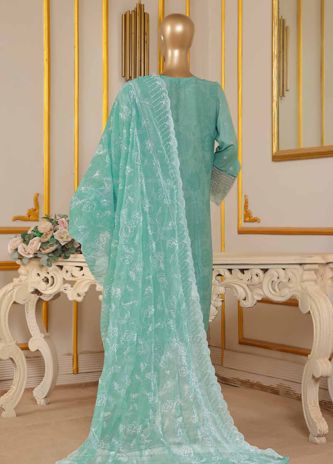 Bin Saeed Fabric - SM-030 DEMB R-52- 3 Piece Self Embroidered Stitched Suit