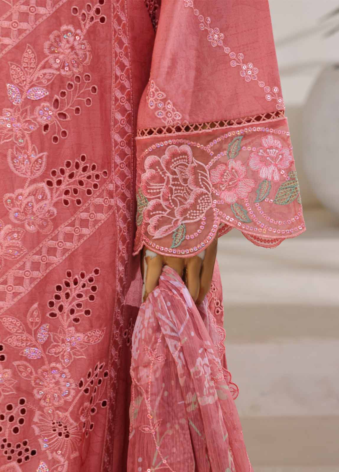 Bin Saeed Fabric - SM-031-B-DEMB-3 Piece Luxury Self Embroidered Stitched Suit