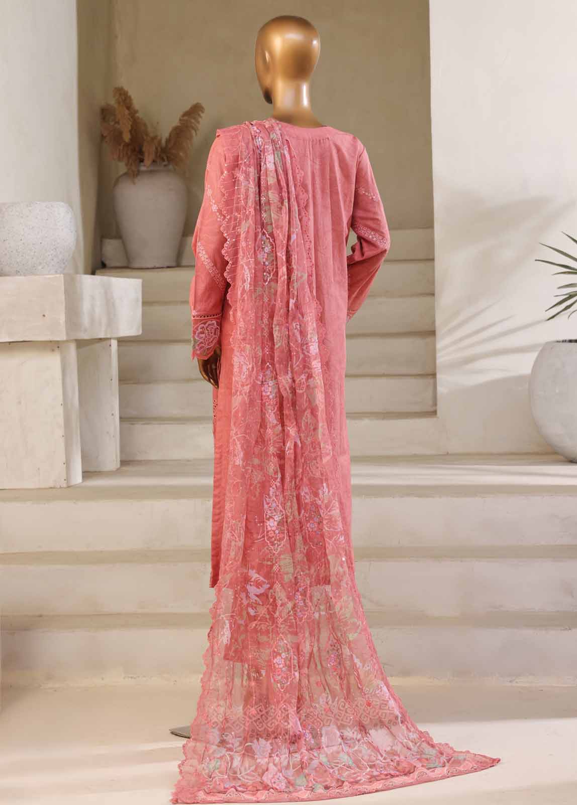 Bin Saeed Fabric - SM-031-B-DEMB-3 Piece Luxury Self Embroidered Stitched Suit