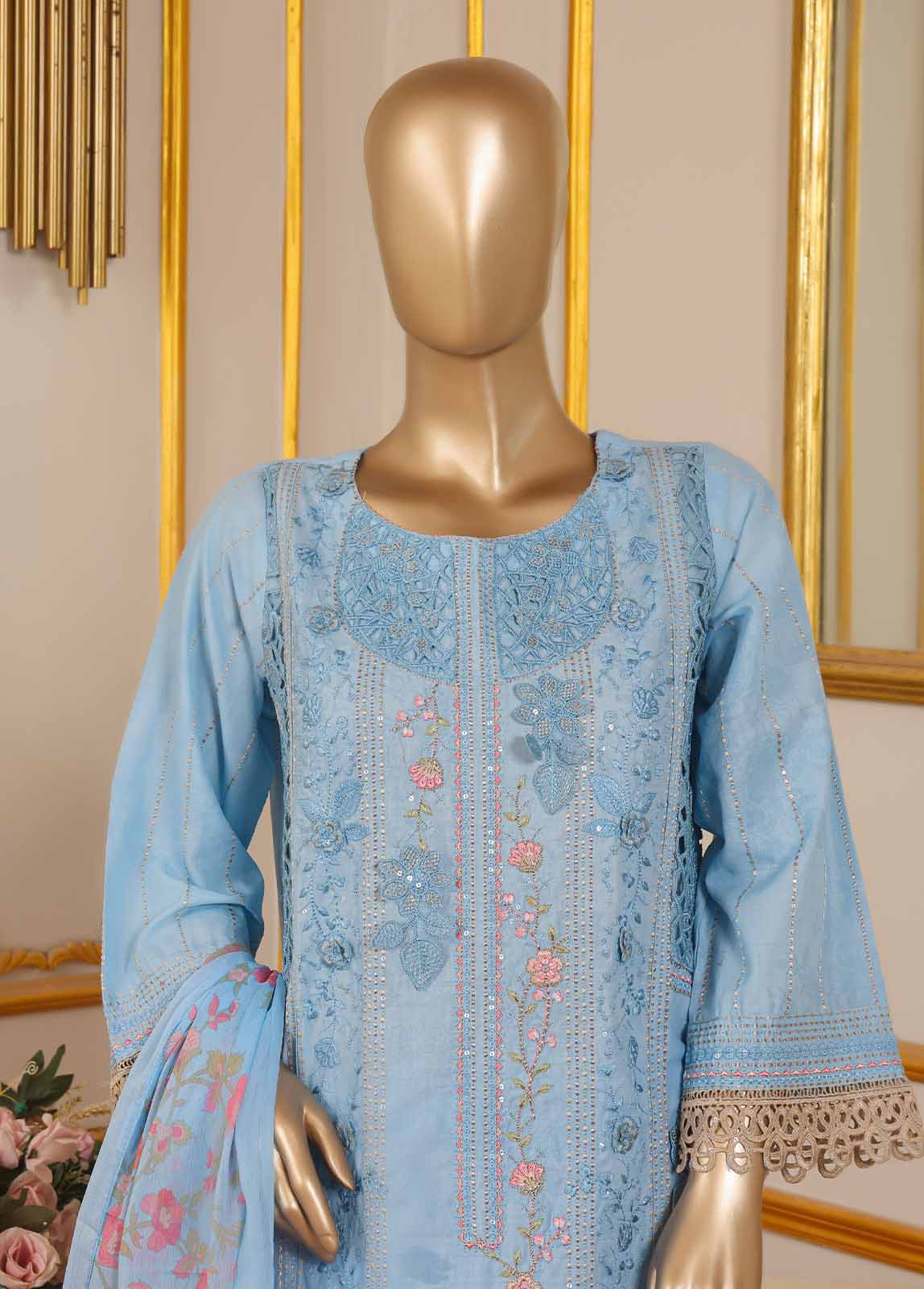 SM-033 A DEMB R-52- 3 Piece Self Embroidered Stitched Suit