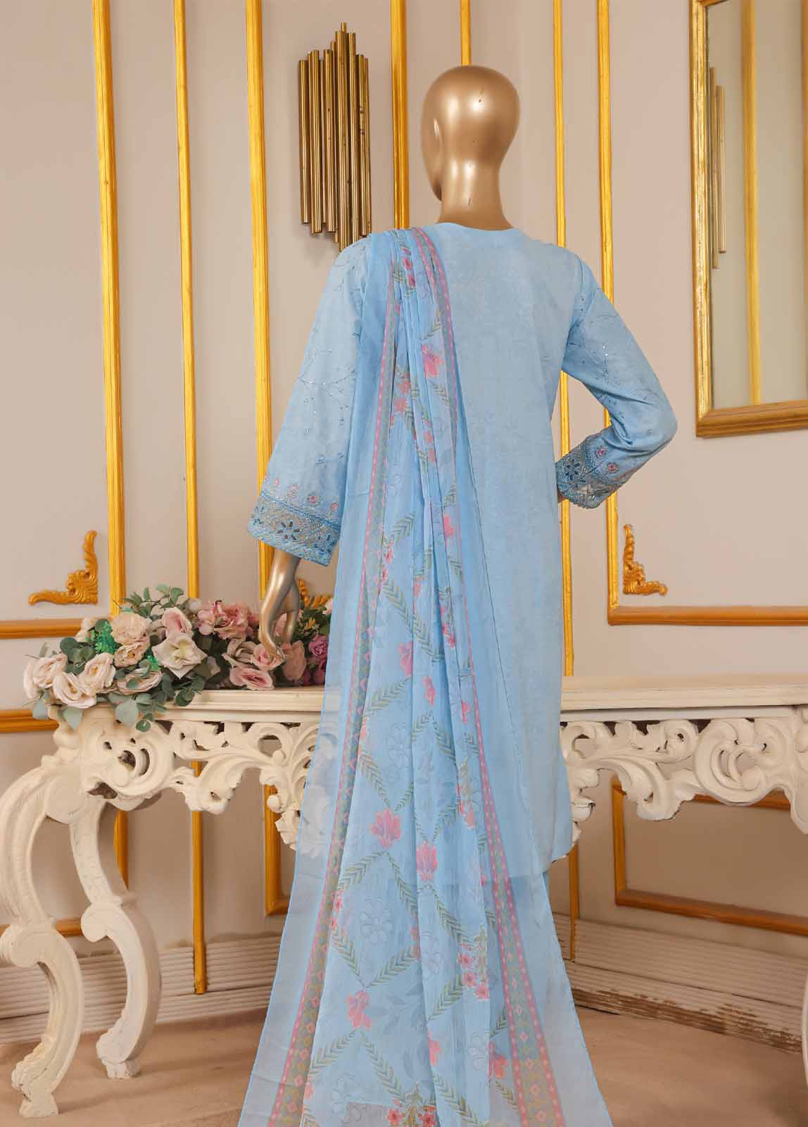 SM-033-B DEMB R-52- 3 Piece Embroidered Farshi Shalwar Stitched Suit