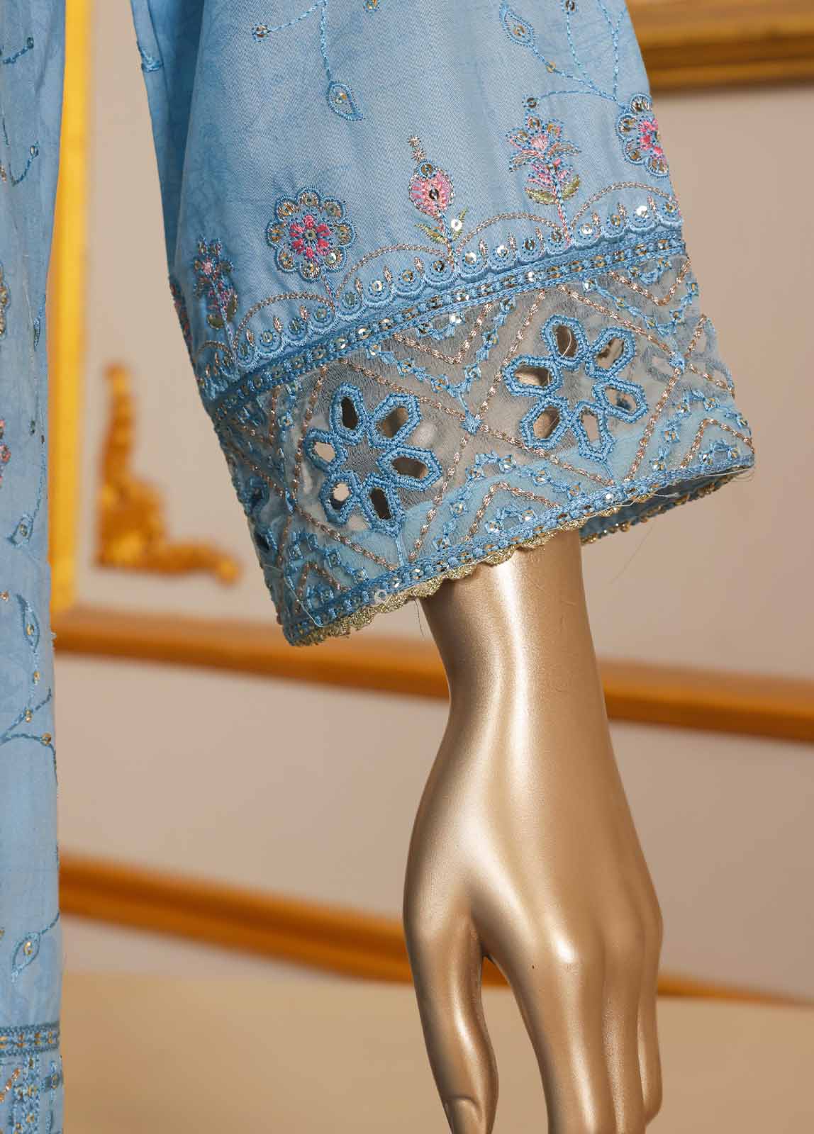 SM-033-B DEMB R-52- 3 Piece Embroidered Farshi Shalwar Stitched Suit