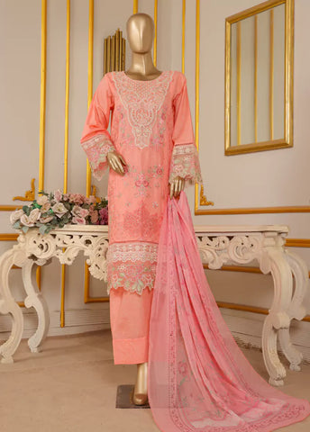 3 Piece Self Embroidered Flamingo Pink Lawn Shirt with Self Farshi Shalwar & Dupatta