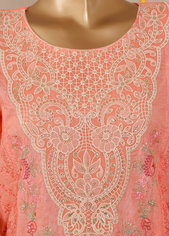 3 Piece Self Embroidered Flamingo Pink Lawn Shirt with Self Farshi Shalwar & Dupatta