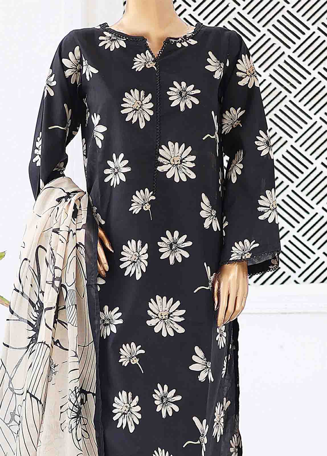 Bin Saeed Fabric - SM-0343-PR- 3 Piece Printed Stitched Suit