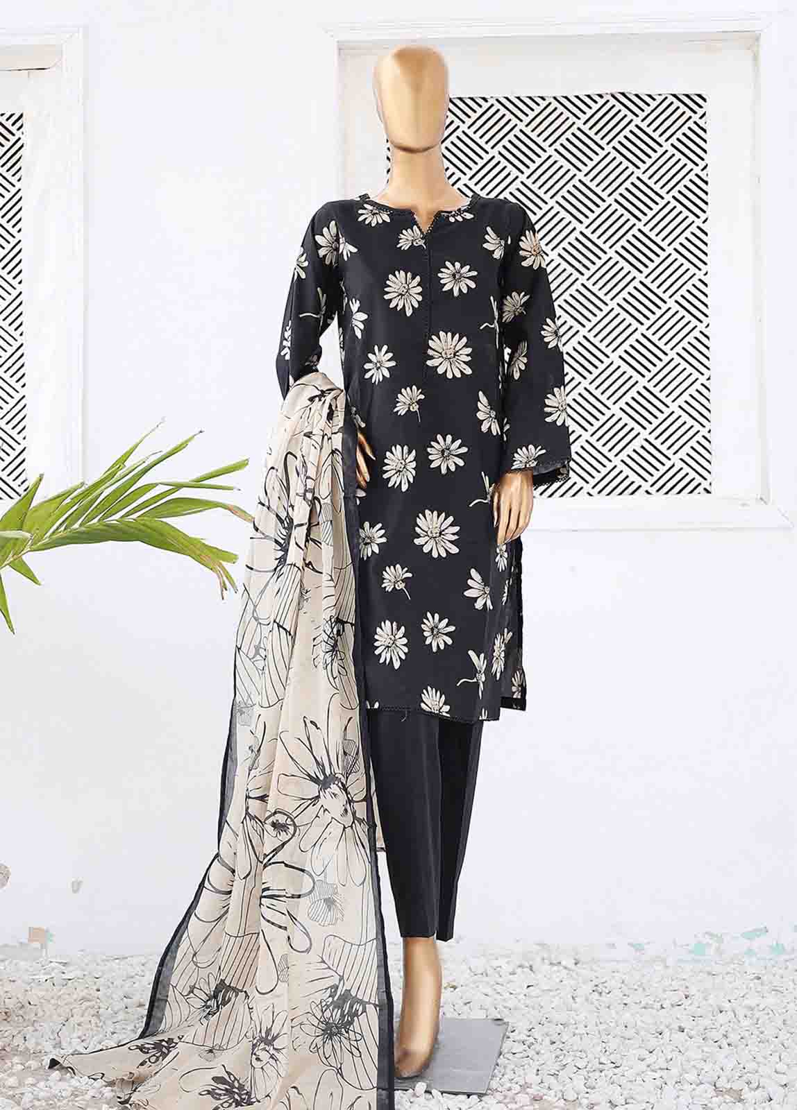 Bin Saeed Fabric - SM-0343-PR- 3 Piece Printed Stitched Suit
