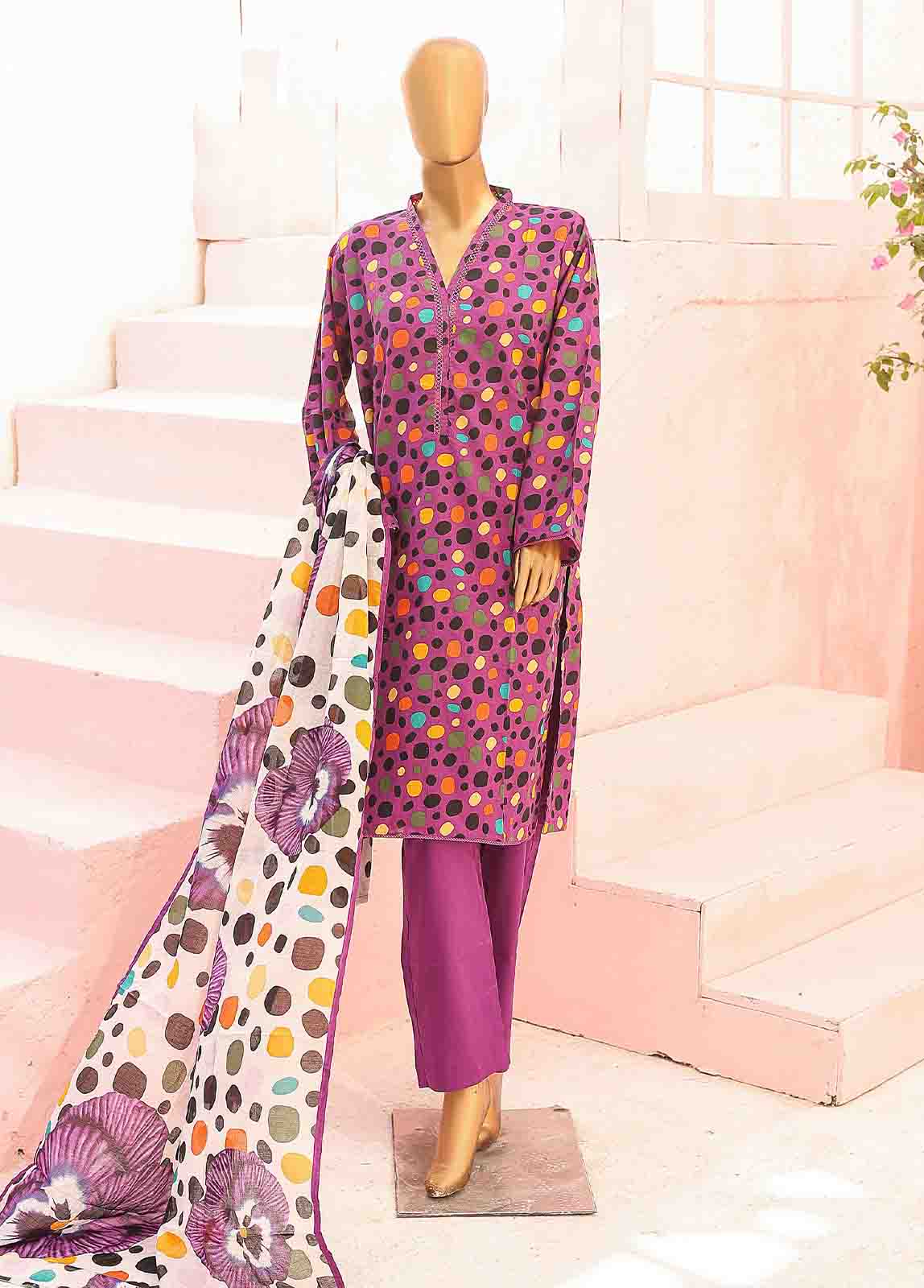 Bin Saeed Fabric - SM-0347-PR-B- 3 Piece Printed Stitched Suit