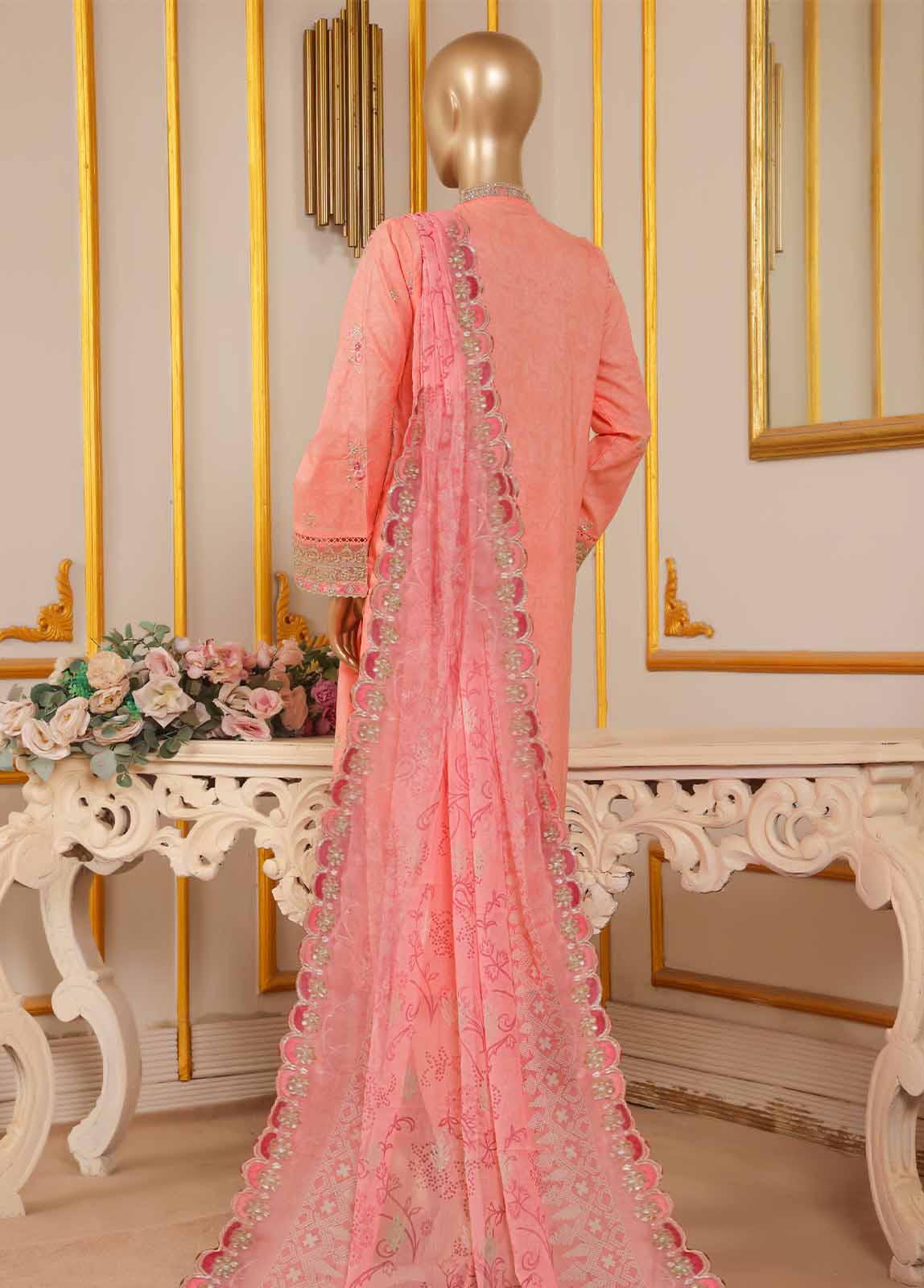 SM-034-B DEMB R-52- 3 Piece Embroidered Farshi Shalwar Stitched Suit