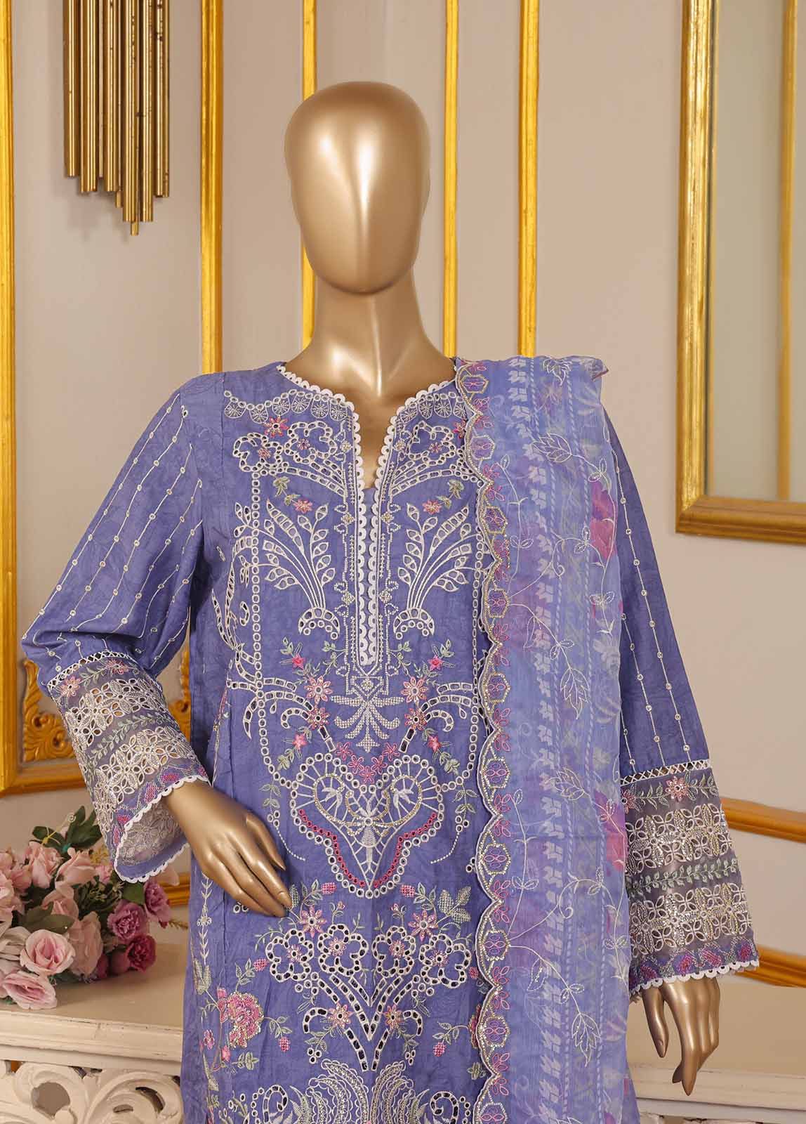 Bin Saeed Fabric - SM-035-A DEMB R-52- 3 Piece Self Embroidered Stitched Suit