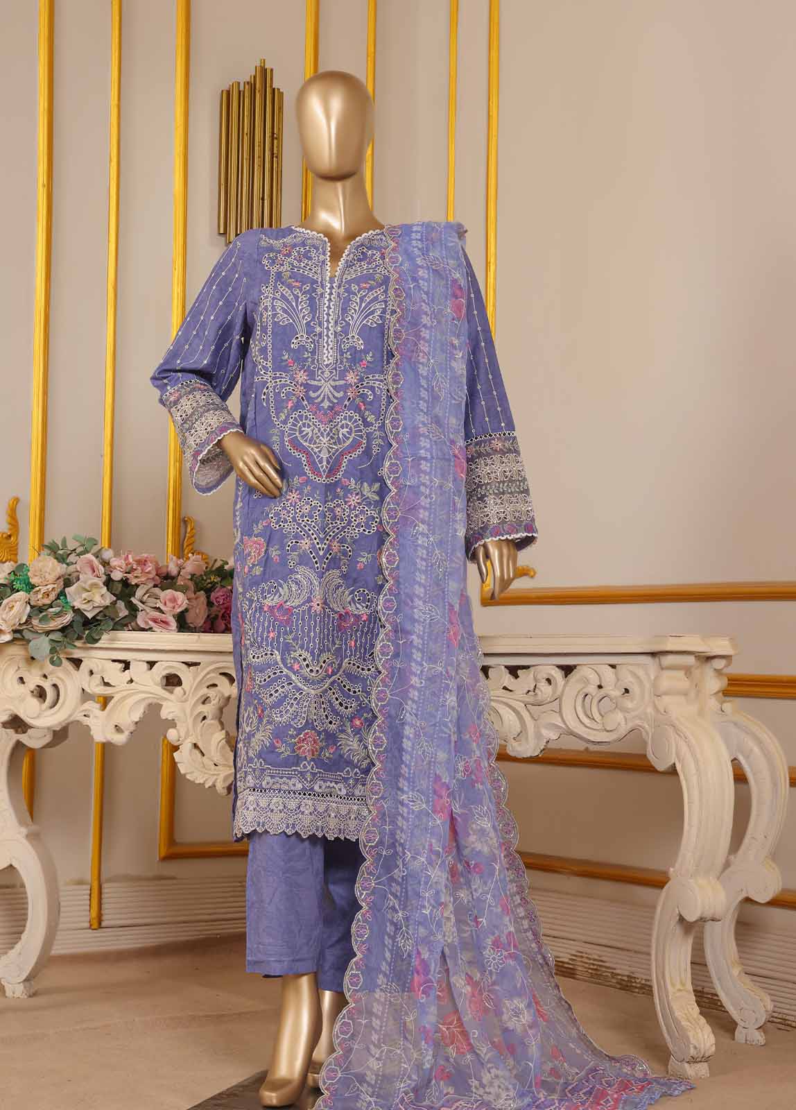 Bin Saeed Fabric - SM-035-A DEMB R-52- 3 Piece Self Embroidered Stitched Suit