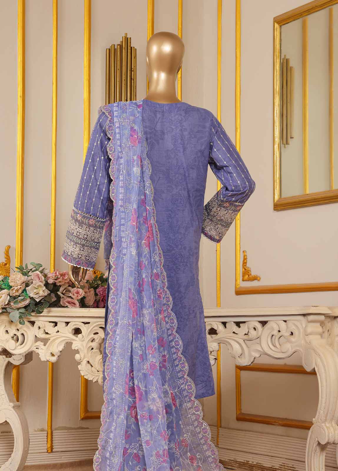 Bin Saeed Fabric - SM-035-A DEMB R-52- 3 Piece Self Embroidered Stitched Suit