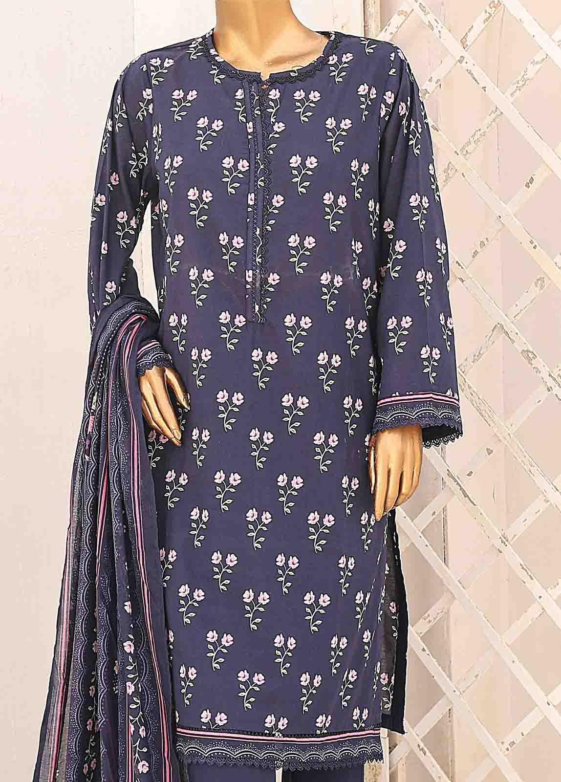 Bin Saeed Fabric - SM-0351-PR-B- 3 Piece Printed Stitched Suit