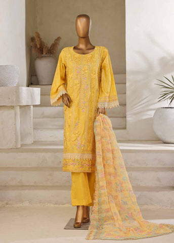 Bin Saeed Fabric - SM-036-B-DEMB-3 Piece Luxury Self Embroidered Stitched Suit