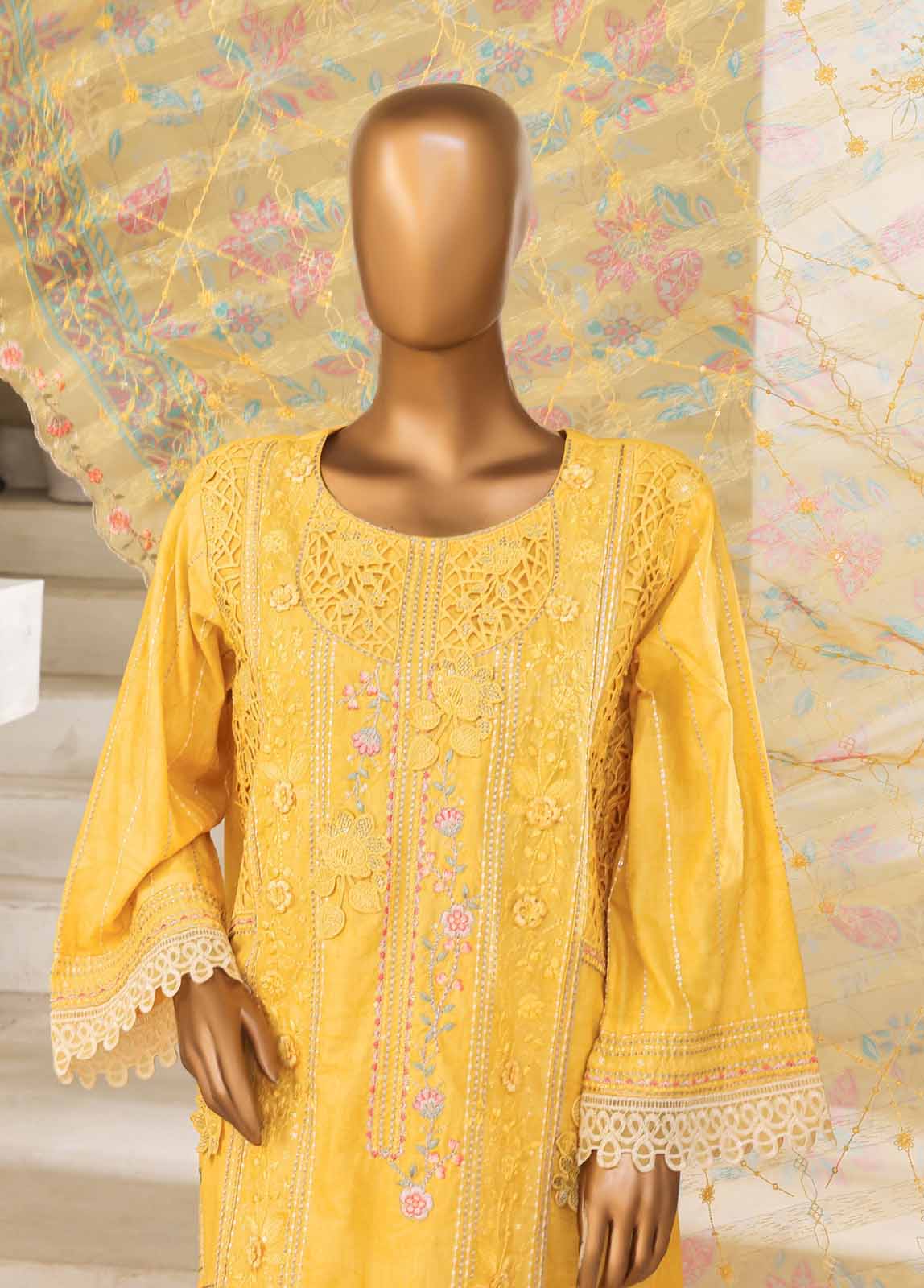 Bin Saeed Fabric - SM-036-B-DEMB-3 Piece Luxury Self Embroidered Stitched Suit
