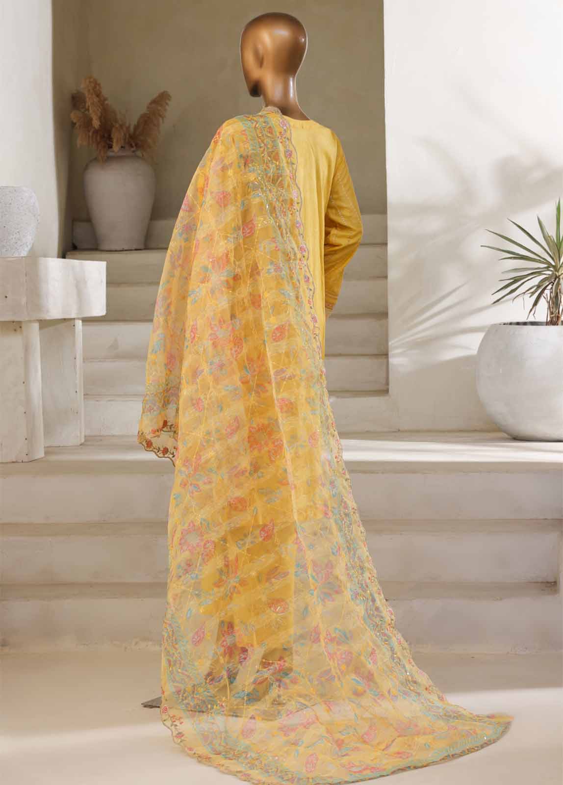 SM-036-B-DEMB-3 Piece Luxury Self Embroidered Stitched Suit