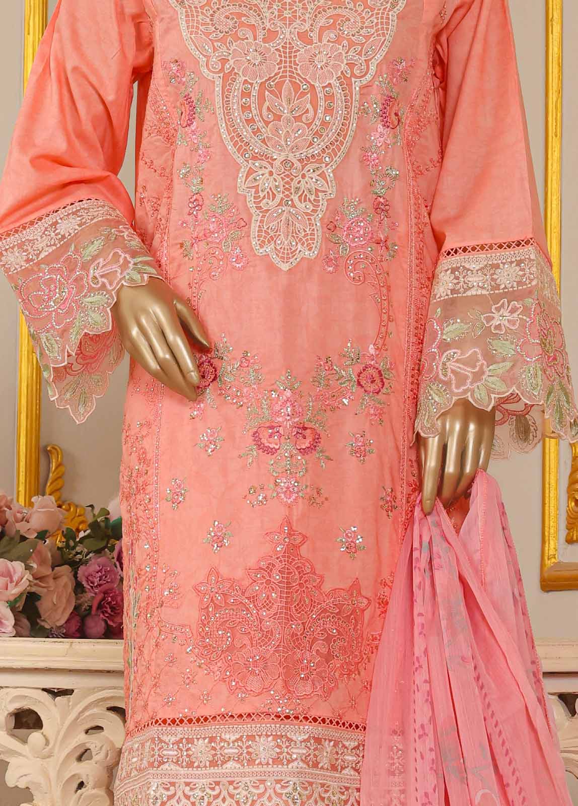 Bin Saeed Fabric - SM-037-B DEMB R-52- 3 Piece Self Embroidered Stitched Suit