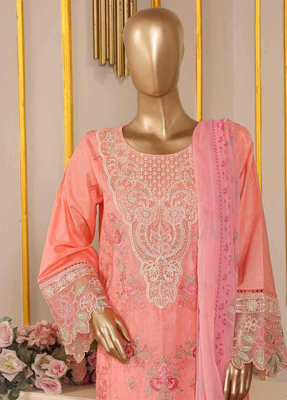 Bin Saeed Fabric - SM-037-B DEMB R-52- 3 Piece Self Embroidered Stitched Suit