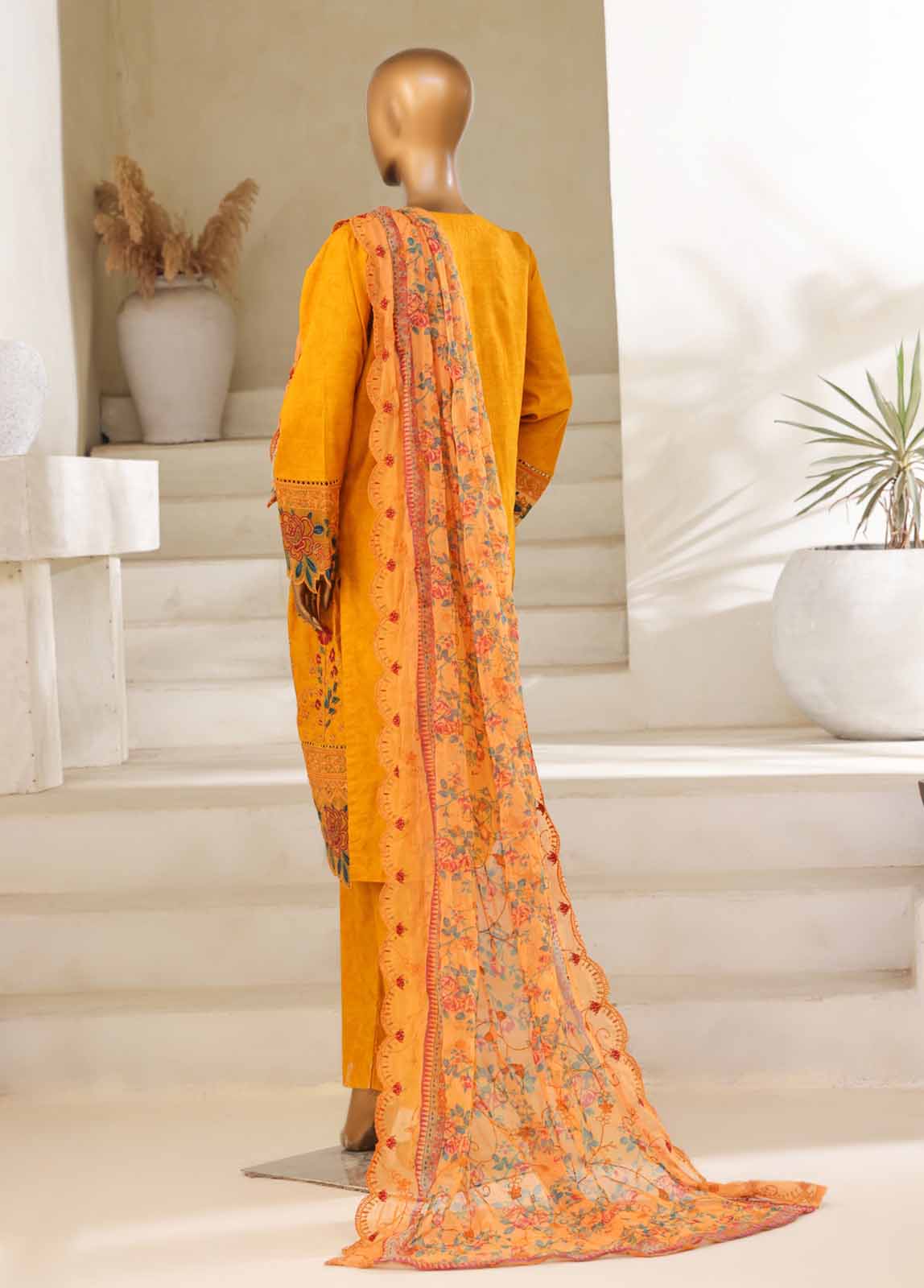 SM-038-B-DEMB-3 Piece Luxury Self Embroidered Stitched Suit