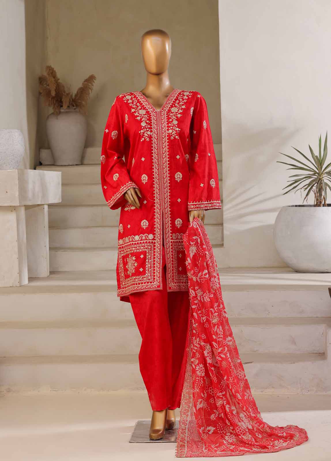 Bin Saeed Fabric - SM-039-DEMB-3 Piece Luxury Self Embroidered Stitched Suit