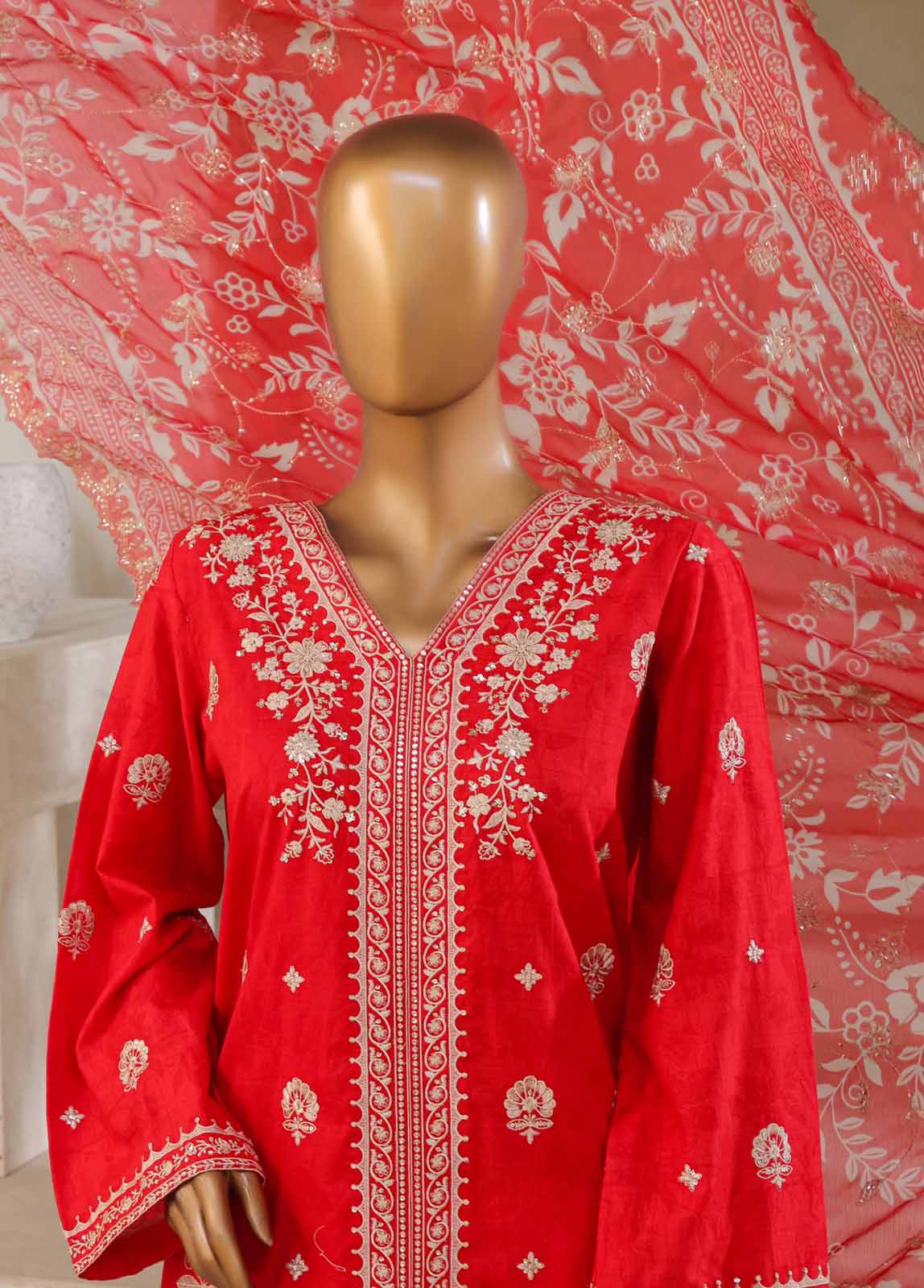 SM-039-DEMB-3 Piece Luxury Self Embroidered Stitched Suit