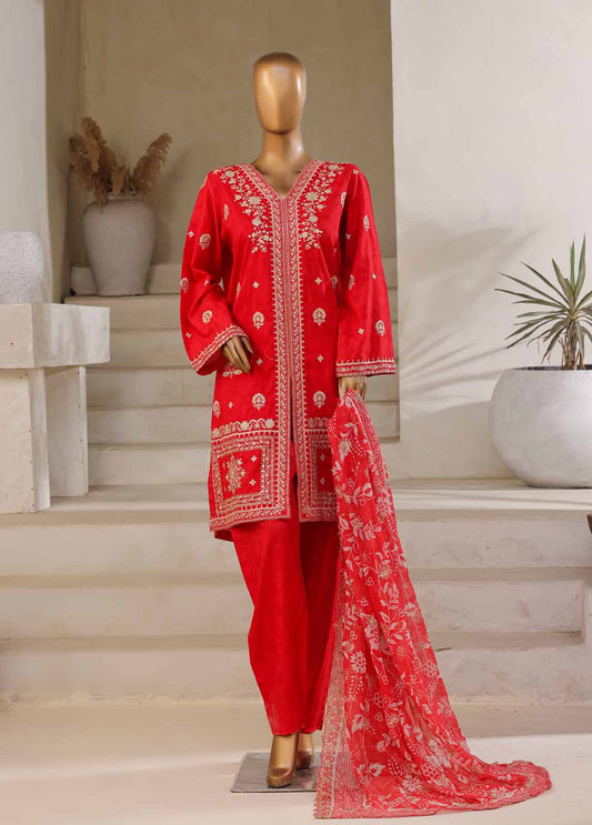 SM-039-DEMB-3 Piece Luxury Self Embroidered Stitched Suit