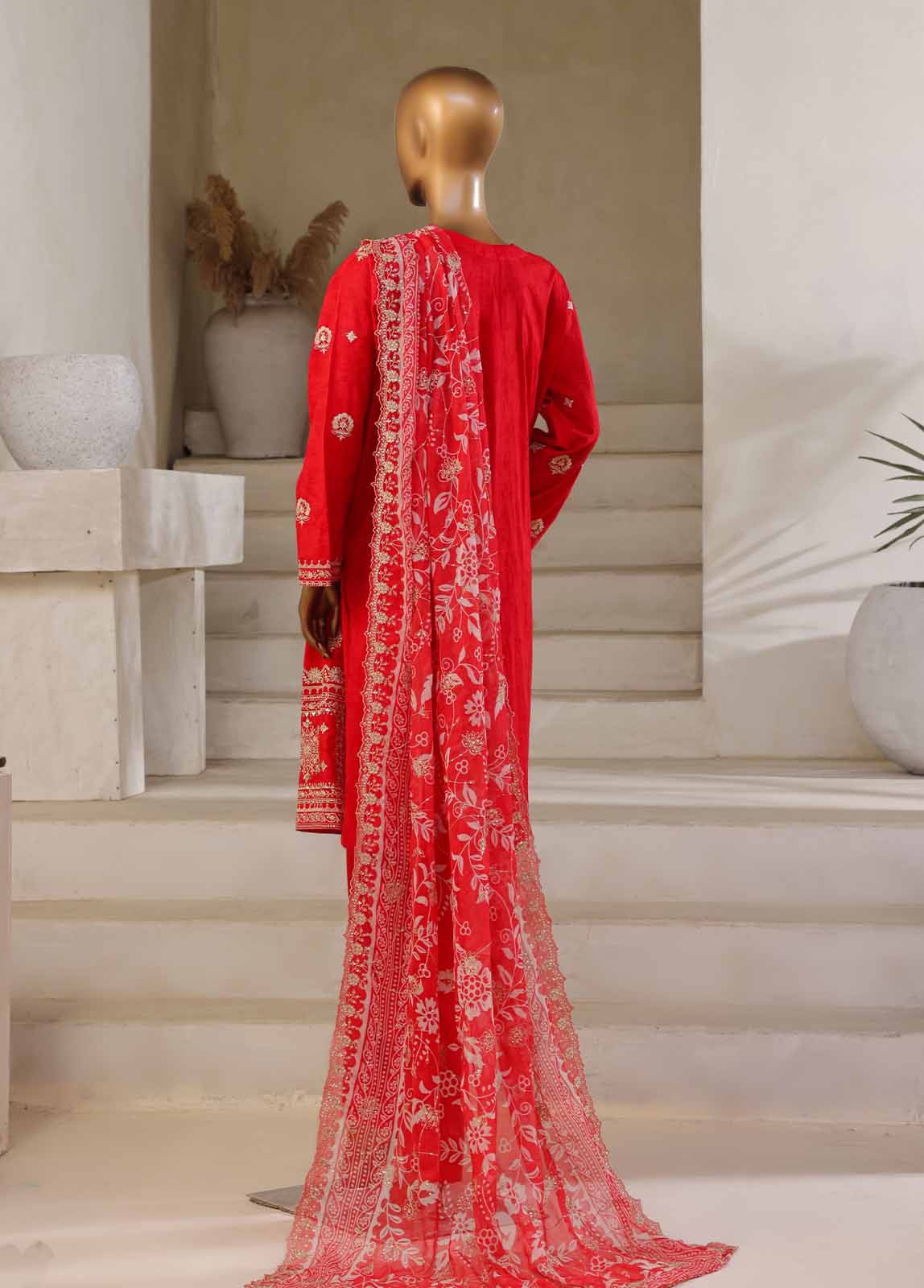 SM-039-DEMB-3 Piece Luxury Self Embroidered Stitched Suit