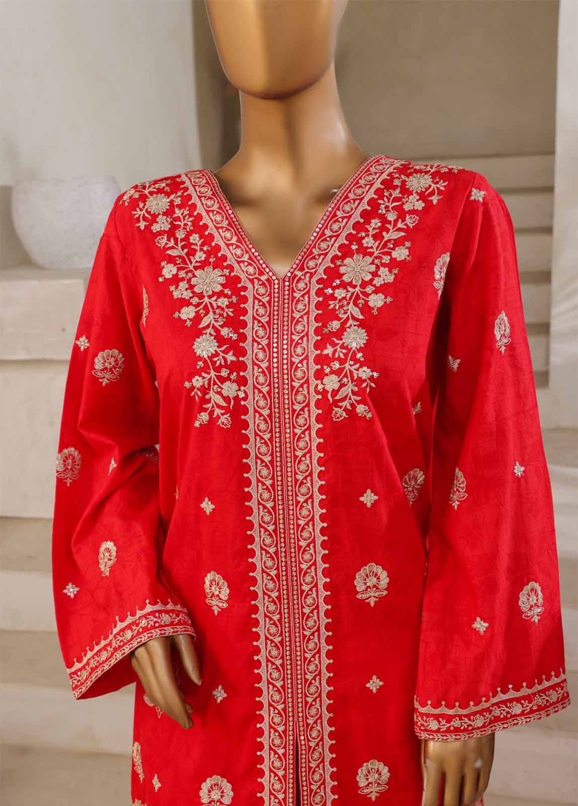 SM-039-DEMB-3 Piece Luxury Self Embroidered Stitched Suit