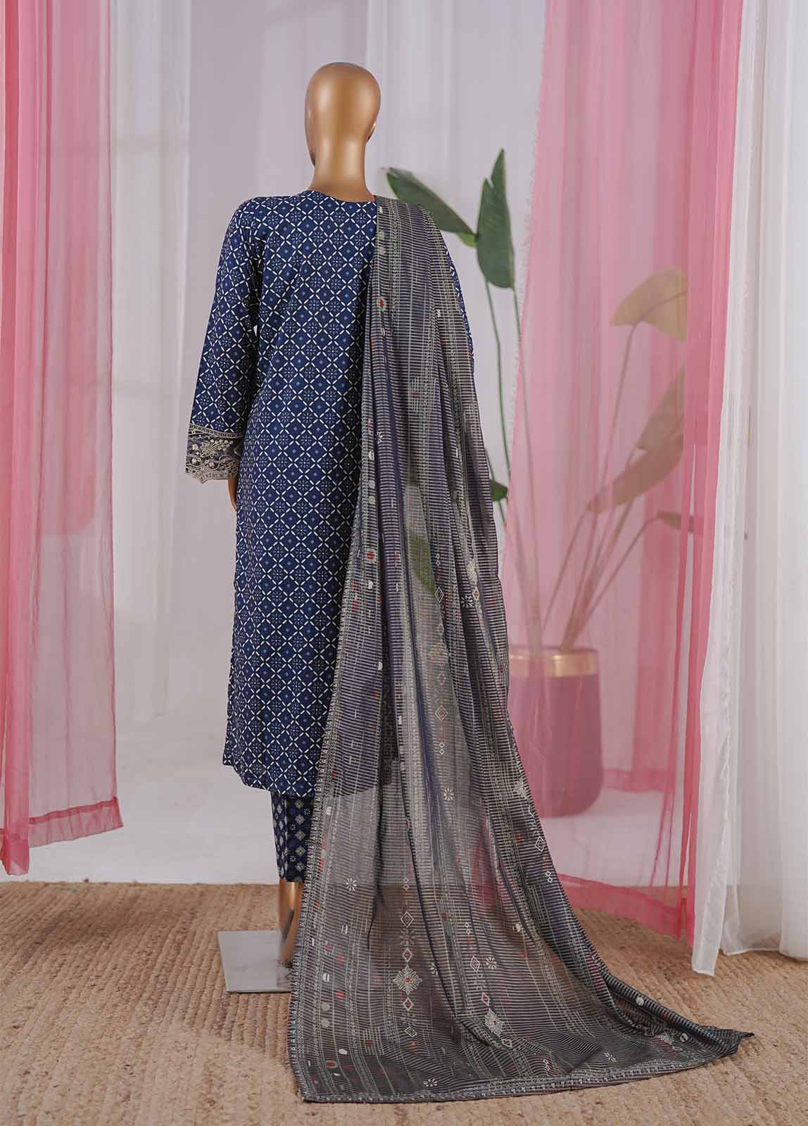 Bin Saeed Fabric - SM-040-EMBC-3 Piece Chikankari Stitched Suit