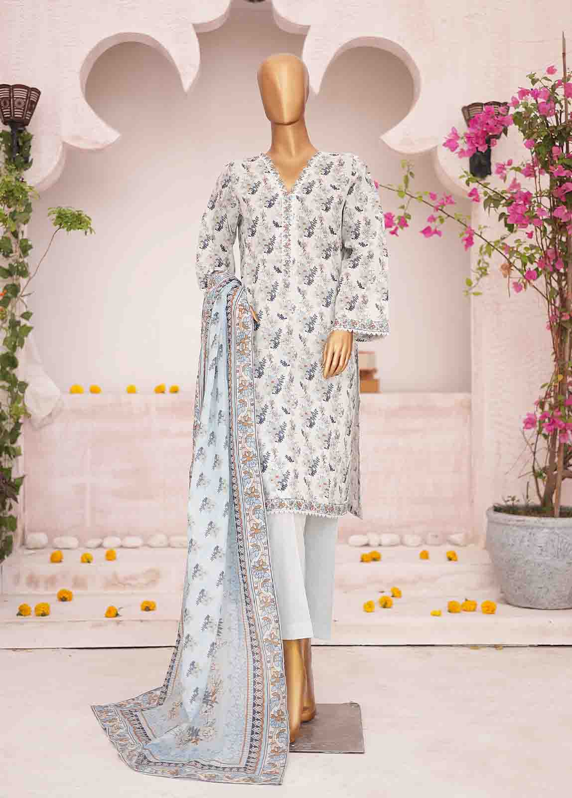 Bin Saeed Fabric - SM-0402-PR- 3 Piece Printed Stitched Suit