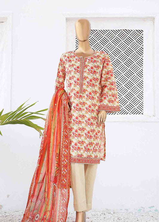 SM-0404 B-PR- 3 Piece Printed Stitched Suit