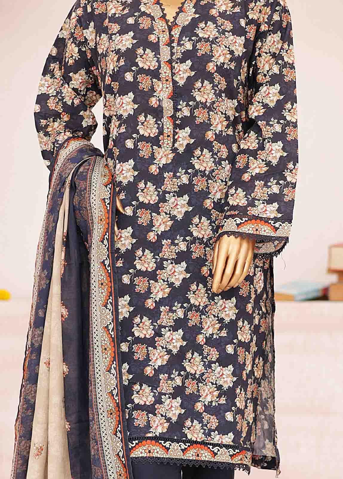 Bin Saeed Fabric - SM-0405-PR- 3 Piece Printed Stitched Suit