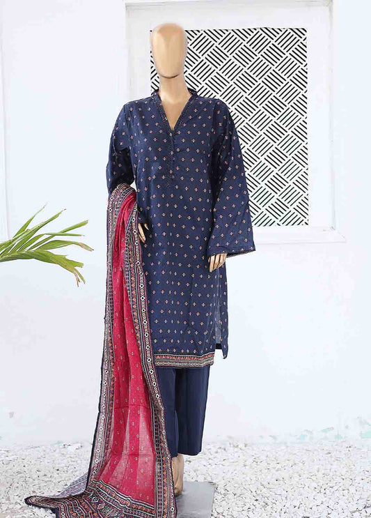 SM-0406 B-PR- 3 Piece Printed Stitched Suit