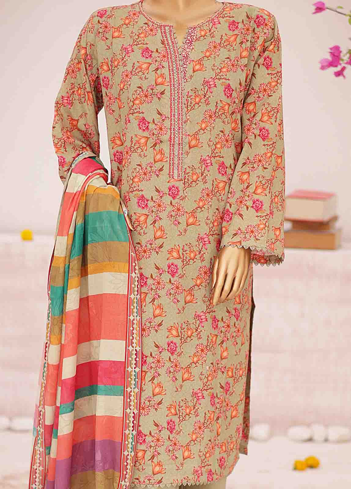 Bin Saeed Fabric - SM-0409-PR- 3 Piece Printed Stitched Suit