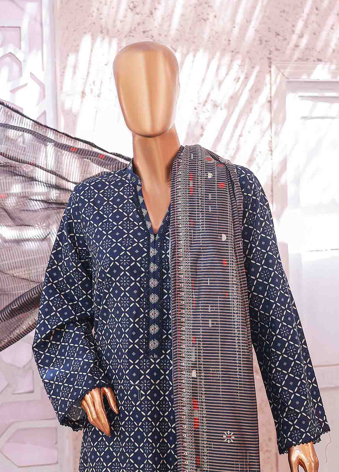 Bin Saeed Fabric - SM-040 R- 3 Piece Printed Stitched Suit