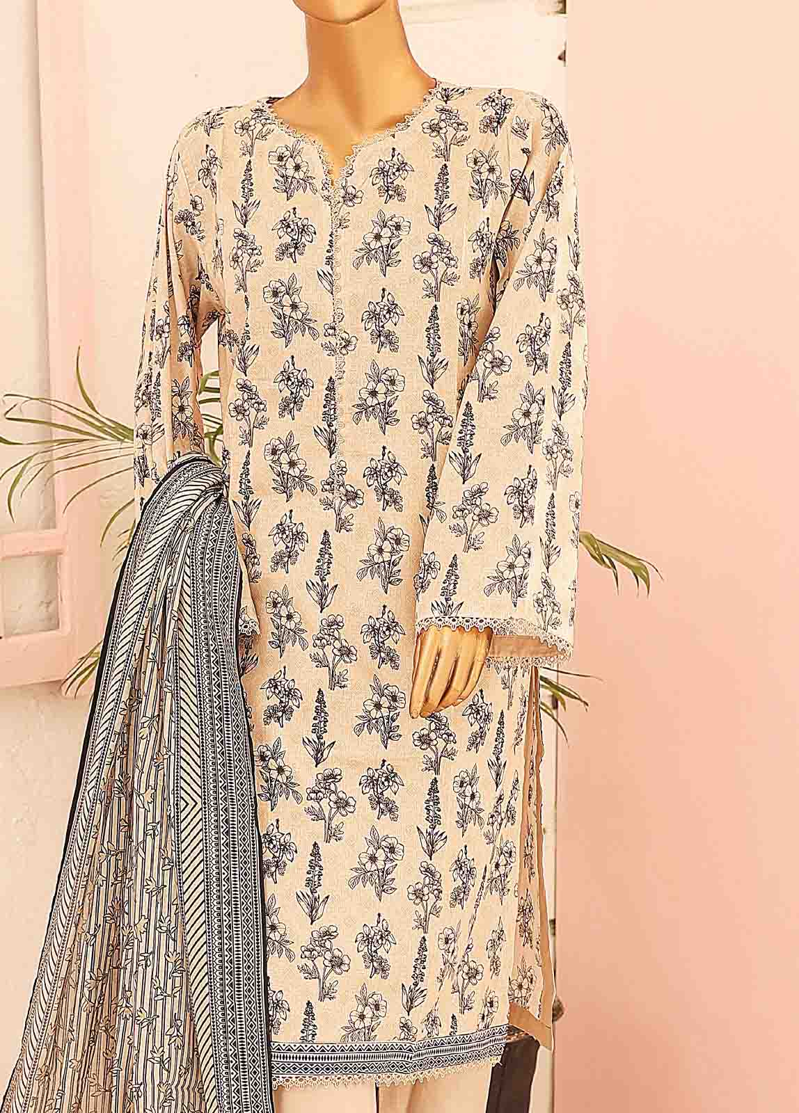 Bin Saeed Fabric - SM-0423-PR-B- 3 Piece Printed Stitched Suit